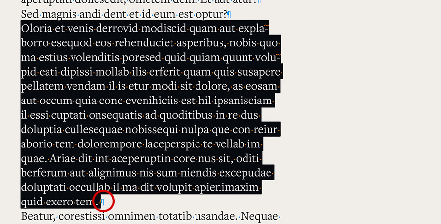 InDesign tekst van achter naar voren geselecteerd.