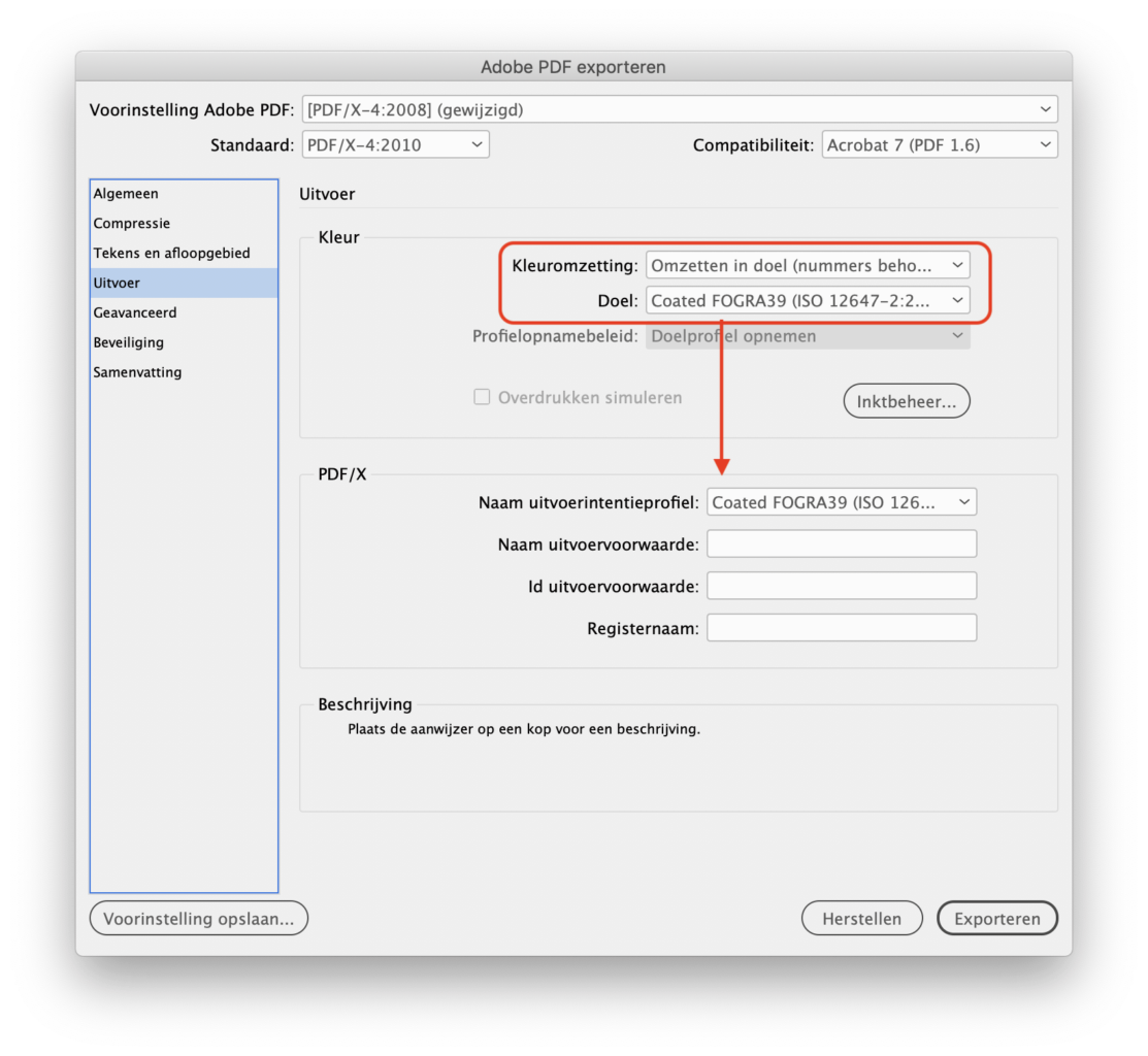 PDF/x4 kun je eenvoudig aanpassen, zodat RGB niet voor komt in je PDF.