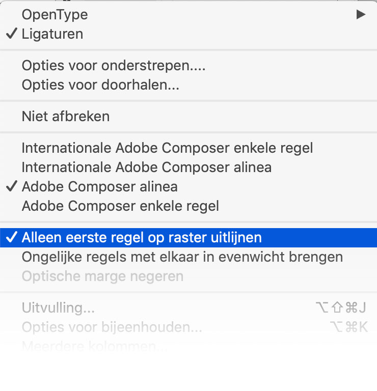 Alleen eerste regel van de alinea op de basislijnen zetten.
