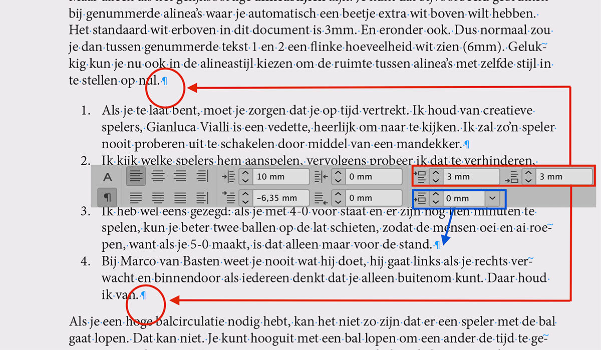 extra wit voor een alinea negeren