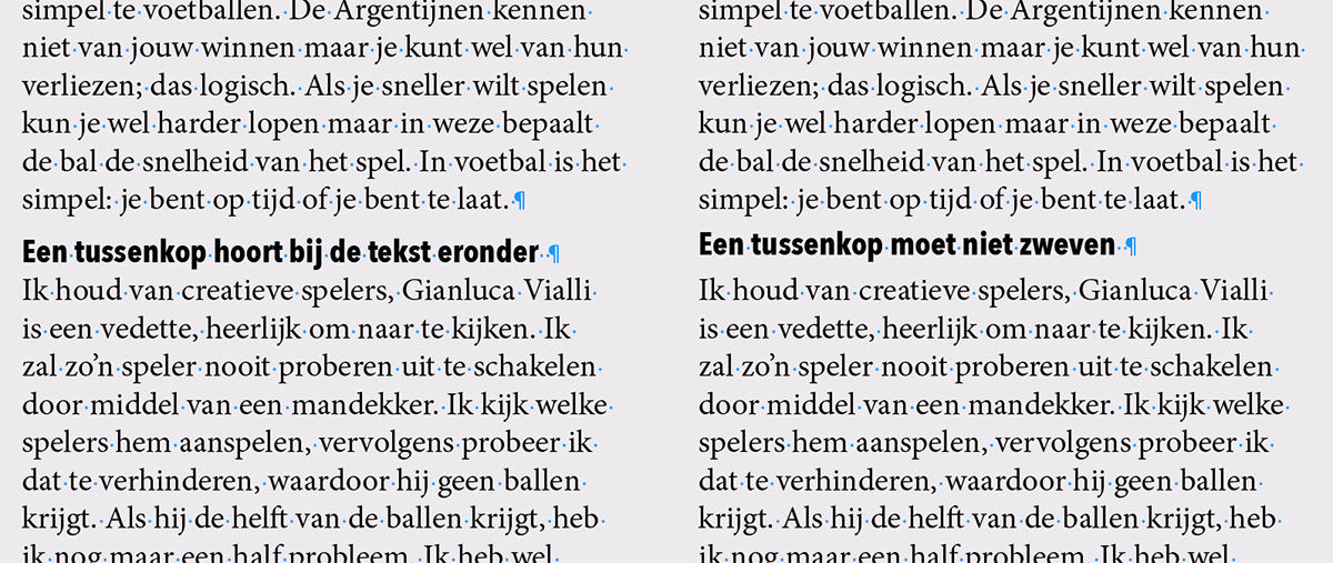 een tussenkop in InDesign mag niet zweven